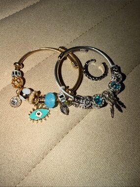 Gold & Silver Beaded Charm Bracelets with Turquoise Accents ( 2 ) bracelet